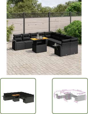 Produktbild von The Living Store 11-tlg. Garten-Sofagarnitur mit Kissen Schwarz Poly Rattan