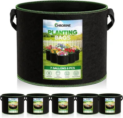 Zdjęcie produktu dla Torby do roślin z materiału filcowego, 6 sztuk, pojemność 7 litrów, z uchwytami, przeznaczone do ogrodu i roślin