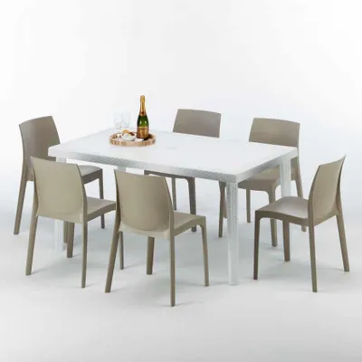 Produktbild von Weiß Rechteckig Tisch und 6 Stühle Farbiges Polypropylen-Außenmastenset Grand Soleil Rome Summerlife - Beige