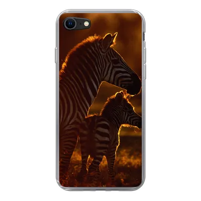 Produktbild von MuchoWow® Handyhülle Schutzhülle Hülle für iPhone SE 2020 Zebra - Sonne - Fohlen Silikon Softcase Handy Hülle - Kartenbesitzer