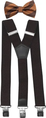 Produktbild von Fabio Farini - 1 Stück mit passender Fliege als Set 4cm Y-Form für Herren Pack Braunen 4cm Hosenträger - Braun Gestreifter Fliege