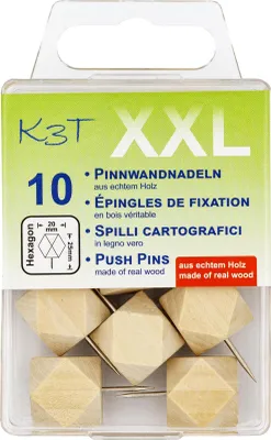 Produktbild von TSI Pinnwandnadeln Holz Hexagonal 10er Hängedose