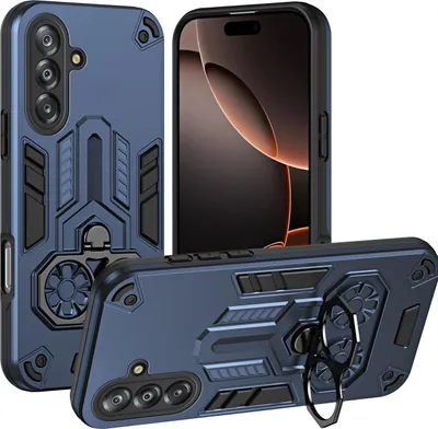 Produktbild von Hülle für Samsung Galaxy A26 Dual Layer PC TPU Militärqualität Stoßfest Rüstung Handyhülle mit Ring Metall Ständer Blau