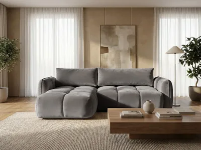 Produktbild von Sofiland BELVEO Ecksofa L-Form links mit Schlaffunktion & Bettkasten Dunkelgrau