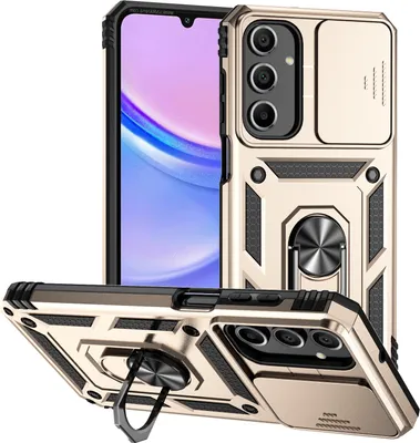 Immagine prodotto di Custodia per Samsung Galaxy A16 a doppio strato con copertura scorrevole della fotocamera e supporto ad anello Oro