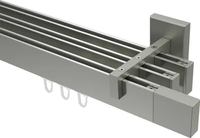 Produktbild von Interdeco Innenlaufstange / Gardinenstange mit Innenlauf Edelstahl-Optik, Typ Smartline Lox (Quader), 14x35 mm 3-läufig, 120 cm