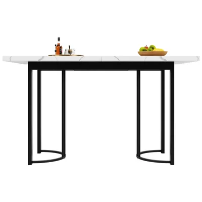 Produktbild von Flieks ausziehbarer Esstisch rechteckig, Küchentisch 140-179.5x80x75.5 cm, Teleskoptisch mit Tischplatte in Marmoroptik, weiß und schwarz