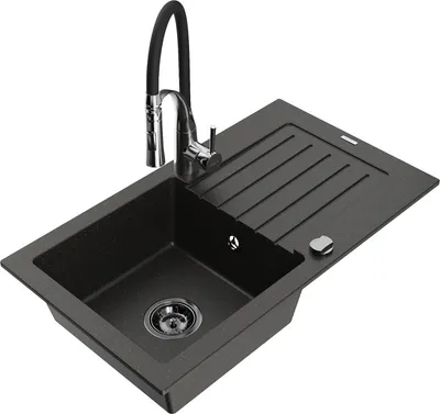 Produktbild von Mexen Pablo 1 Becken-Granitspüle mit Abtropffläche und Mischbatterie Aster, Schwarz/Gold metallisch - 6510-75-73450-07-B