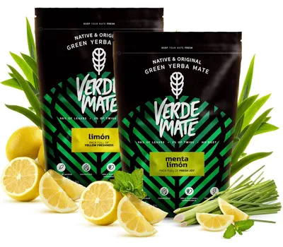 Produktbild von Verde Mate - Mate Tee Set Limon & Menta Limon 500g - Dicke Blätter 5mm - Zitronengras & Zitronenschale - Luftgetrocknet, Mild - Yerba Mate Brasilien 1kg