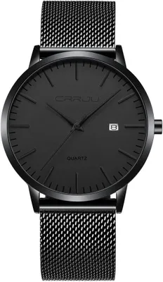 Produktbild von Ultradünne Herren Armbanduhr mit Edelstahl Mesharmband, Analog Quarz Uhr, Datumsanzeige, Wasserdicht, Business Uhr Schwarz Elegant