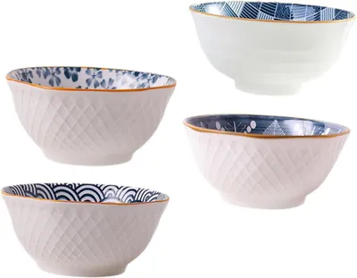 Produktbild von 4 Stück Keramik Schale im Japanischen Stil Reisschale für Zuhause für Kalte oder Warme Speisen Leicht zu Reinigen Zufälliger Stil