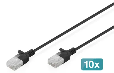 Produktbild von Digitus CAT 6 U-UTP Slim Patchkabel, 0,5 m, Schwarz, 10 Stück, 0,5 m, Cat6, U/UTP (UTP), RJ-45, RJ-45, Schwarz