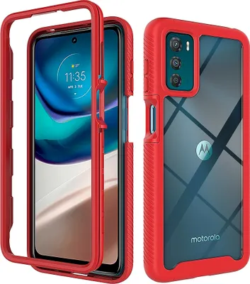 Produktbild von Moto G42 Hülle, Hybrid Transparente Rückseite Robust TPU Bumper Rutschfest Stoßfest Ganzkörper Schutzhülle für Motorola Moto G42 Rot