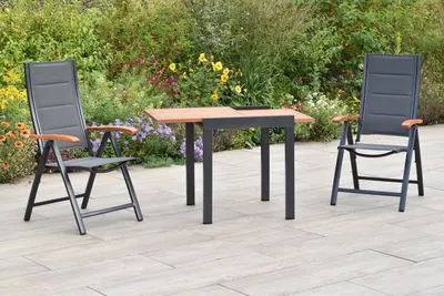 Produktbild von Merxx "Paxos" Gartenmöbel Set 3tlg., 2 Klappsessel, Balkonausziehtisch 65 (130) x 65 cm, Aluminium/Akazie/Textil