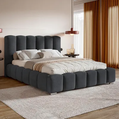 Produktbild von MOTIVENA Grand Bubble Polsterbett 180x200 mit Bettkasten, Holz Lattenrost, Bubble Bett 180x200 Grau Samt (Jasmine 96)