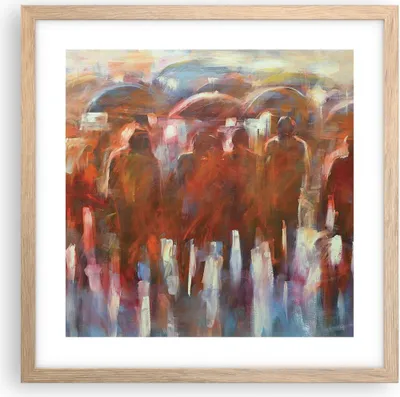 Produktbild von Gerahmtes Poster - Rahmen in heller Eiche - Regenschirme Menschen Handwerk - 40x40 cm - Wand Bild - Wanddeko - Wandbilder - Wandposter - Bilderrahmen - Bilder - Kunstdruck - Wandbild - P2NAC40x40-4260