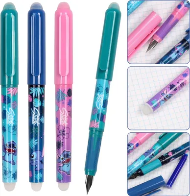 Obrázek produktu pro DISNEY Stitch Stíratelné pero s gumou, kuličkové pero, modrý inkoust, stíratelné, školní