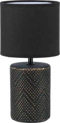 Produktbild von B&S Keramik Tischlampe mit Stoffschirm Rund E27 Höhe 34 cm schwarz / gold