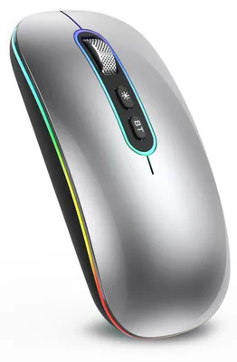 Zdjęcie produktu dla Mysz Bluetooth + akumulator, cicha, smukła, do komputerów Mac i PC, bezprzewodowa, szara, z podświetleniem LED, podwójna funkcja