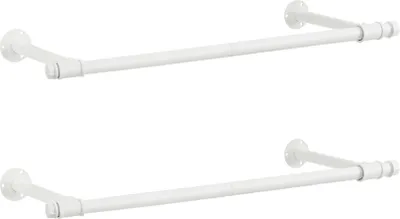 Two white wall-mounted clothes rails are shown against a white background.