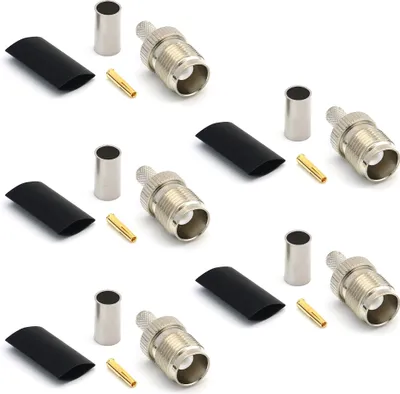 Image de TNC femelle RG58 LMR195 RG303 RG141 RG142 RG400 Connecteur de câble coaxial à sertir RF nickelé avec broche dorée (pack de 5)