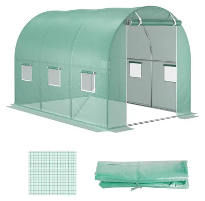 Produktbild von Gewächshausfolie Ersatzplane 300 x 200 x 200 cm PE UV-beständig 12 Fenster Reißverschlusstür 15 cm Erdrand Grün ohne Gerüst