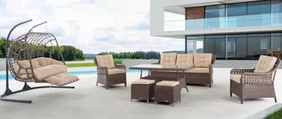 Produktbild von Gartenmöbel Sofagarnitur Tisch Sessel Sitzgruppen Veranda Hocker 6tlg.