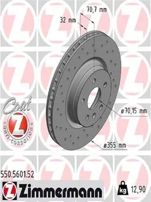 Produktbild von 2x ZIMMERMANN Bremsscheibe 550.5601.52 für TESLA Model S (5YJS) Model X (5YJX)