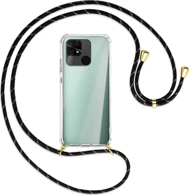 Produktbild von Handykette Backcover-Schutzhülle mit Band (Metall goldfarben) für Xiaomi Redmi 10C - schwarz/gold