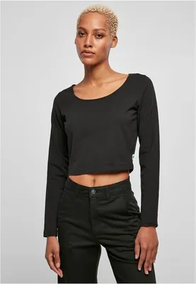 Image de Urban Classics Ladies Organic Cropped Longsleeve T-Shirt black - XXL