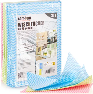 Produktbild von com-four® 30x Wischtuch - wiederverwendbare Reinigungstücher für Küche, Bad und Haushalt - Mehrzweck-Lappen in 3 Farben - waschbares Putztuch