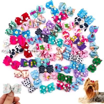 Productafbeelding van 100 Stuks Honden Haarstrikjes met Elastiek voor Puppies en Kittens