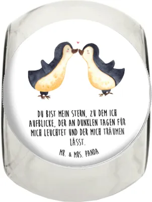 Produktbild von Mr. & Mrs. Panda Teedose Pinguin Liebe XL 2000ml - Weiß - Geschenk, Vertraut, Verlobte, Bonbonglas, Verlobung, Hochzeit, Frischhaltedose, Süßigkeiten Glas, Bonboniere