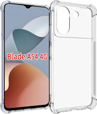 A clear protective phone case is shown next to a phone displaying marketing text.