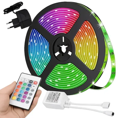 Zdjęcie produktu dla Taśma ledowa tv RGB 5 m podświetlenie LED z pilotem zasilaczem wodoodporna IP67 do telewizora mebli półek