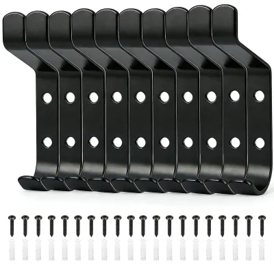 10 Kleiderhaken, schwarz, Metall, Wandmontage, 20 kg Belastbarkeit