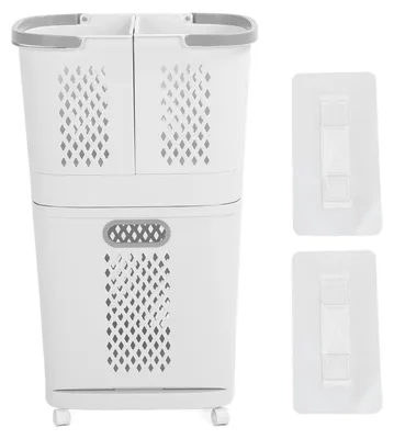 Wasmand mit Rollen, 3 herausnehmbare Boxen, PP-Kunststoff, 44x31x74 cm