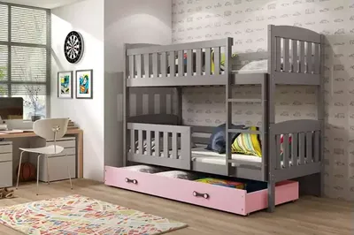 Produktbild von Kinderhochbett mit Stauraum ohne Matratze 80x190 BRIGID – Graphit / Rosa