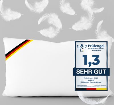 KNERST® Kopfkissen - 3 Kammer Daunenkissen -  Germany - Kopfkissen Daunen & Federn - Größe: 40x80 cm
