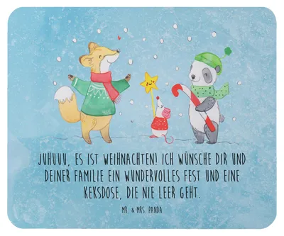 Produktbild von Mr. & Mrs. Panda Mauspad Winter Weihnachtsfreude - Eisblau - Geschenk, Weihnachtsbaum, Weihnachten, Fuchs, Tannenbaum, laptop mousepad, pc, mausunterlage, Mouse Pad