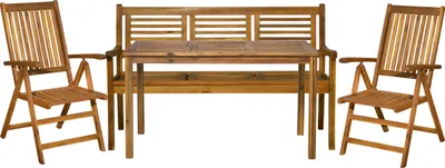 Produktbild von TPFGarden SITZGRUPPE Akana mit 2 Stühlen, 1 Bank und 1 Tisch mit Schirmloch - 135x80 cm - Akazienholz geölt