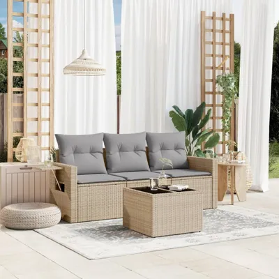 Produktbild von CLORIS 4-tlg. Garten-Sofagarnitur mit Kissen Beige Poly Rattan 2024