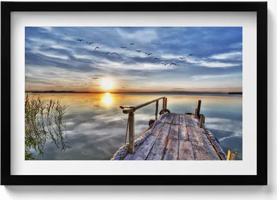 Produktbild von Sonnenuntergang am See– Wandbild mit Rahmen – Gerahmtes Bild  – Wanddekoration – 60x40 cm –  Schwarz Rahmen