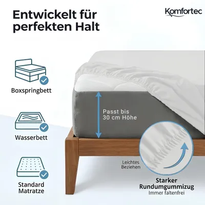 Produktbild von Komfortec Spannbettlaken 90x200 cm, Bettlaken Boxspringbett bis 15cm - 30cm Matratzenhöhe, Weiß