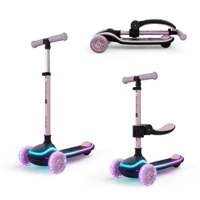 Produktbild von Kinderkraft RAKET UP – 2-in-1 Roller mit Sitz, LED & RGB-Räder, höhenverstellbar, klappbar, Kinderroller, Rosa