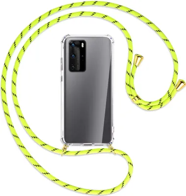 Produktbild von Handykette Backcover-Schutzhülle mit Band (Metall goldfarben) für Huawei P40 - neongelb