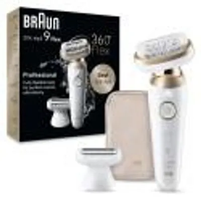 Obrázok produktu pre Braun Silk-épil 9 Silk·épil 9 Flex, Zlato, Biela, 40 pinzety/pinziet, MicroGrip, Podpazušie, Bikiny, Nohy, Ruky, 0,5 mm, Striedavé napájanie / batéria