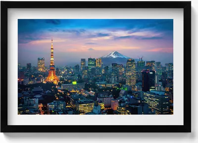 Produktbild von Stadt bei Nacht– Wandbild mit Rahmen – Gerahmtes Bild  – Wanddekoration – 60x40 cm –  Schwarz Rahmen