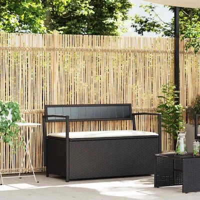 Produktbild von Möbel Gartenbank mit Stauraum und Kissen Schwarz Poly Rattan - Gartenbänke CC4516