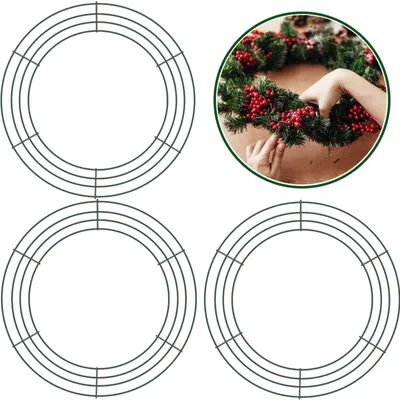 3er-Set Drahtkranzringe 30 cm, grün, Metall, DIY-Bastelbedarf